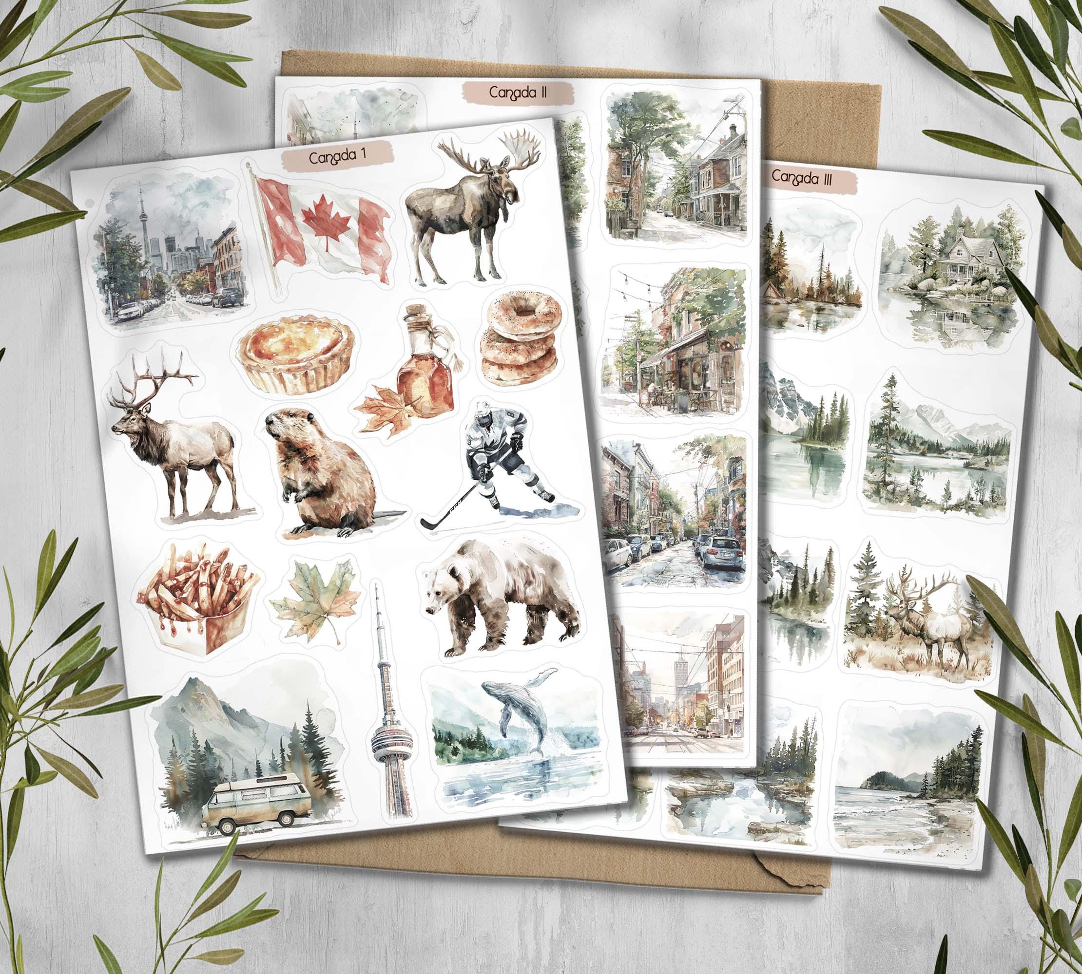 Canada Stickers. North America Stickers. Holiday Travel Stickers. Journaling, Planner Sticker Sheet. Scrapbooking