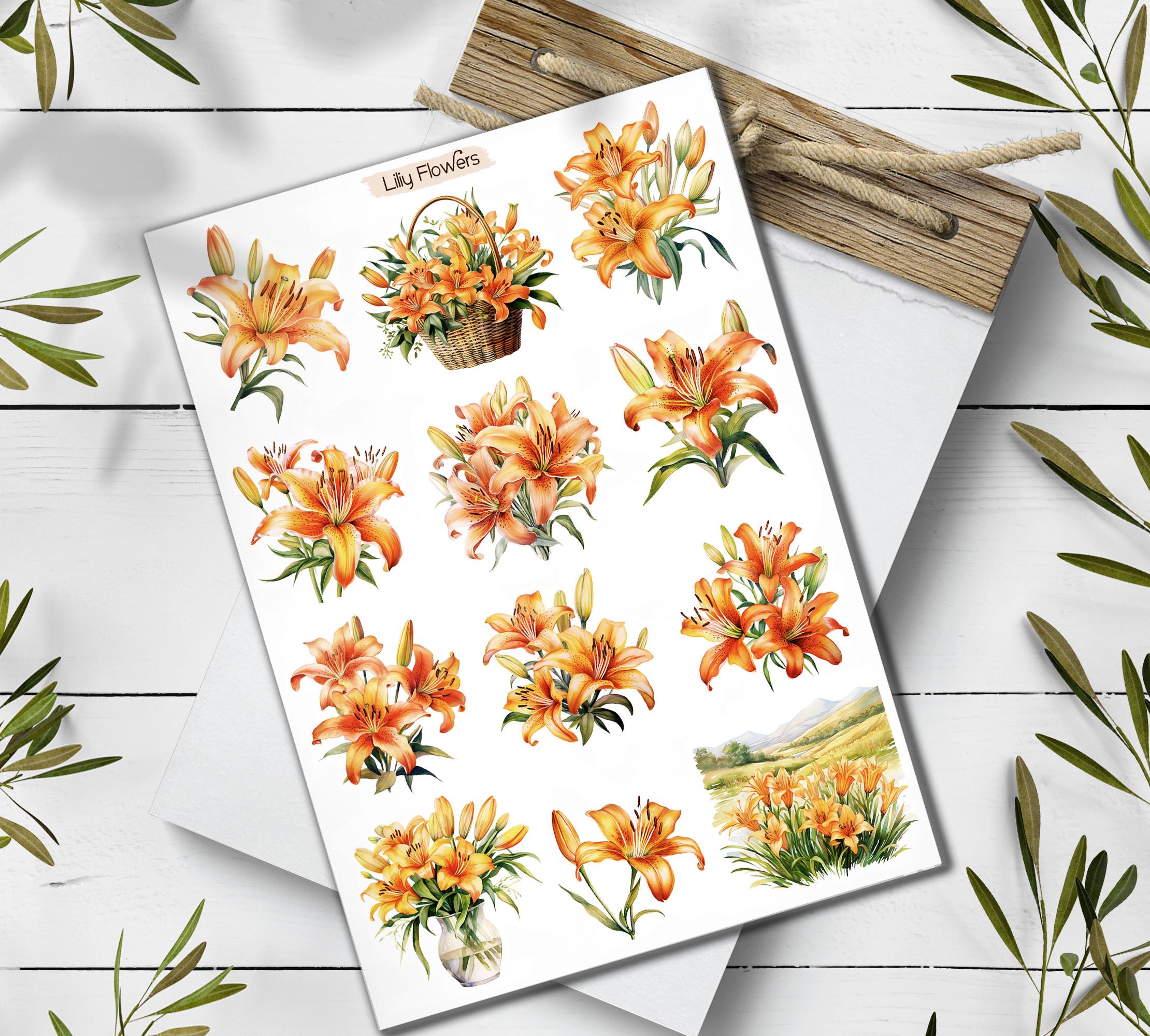 Lily Flower Sticker Pack: Botanical Scrapbooking Stickers