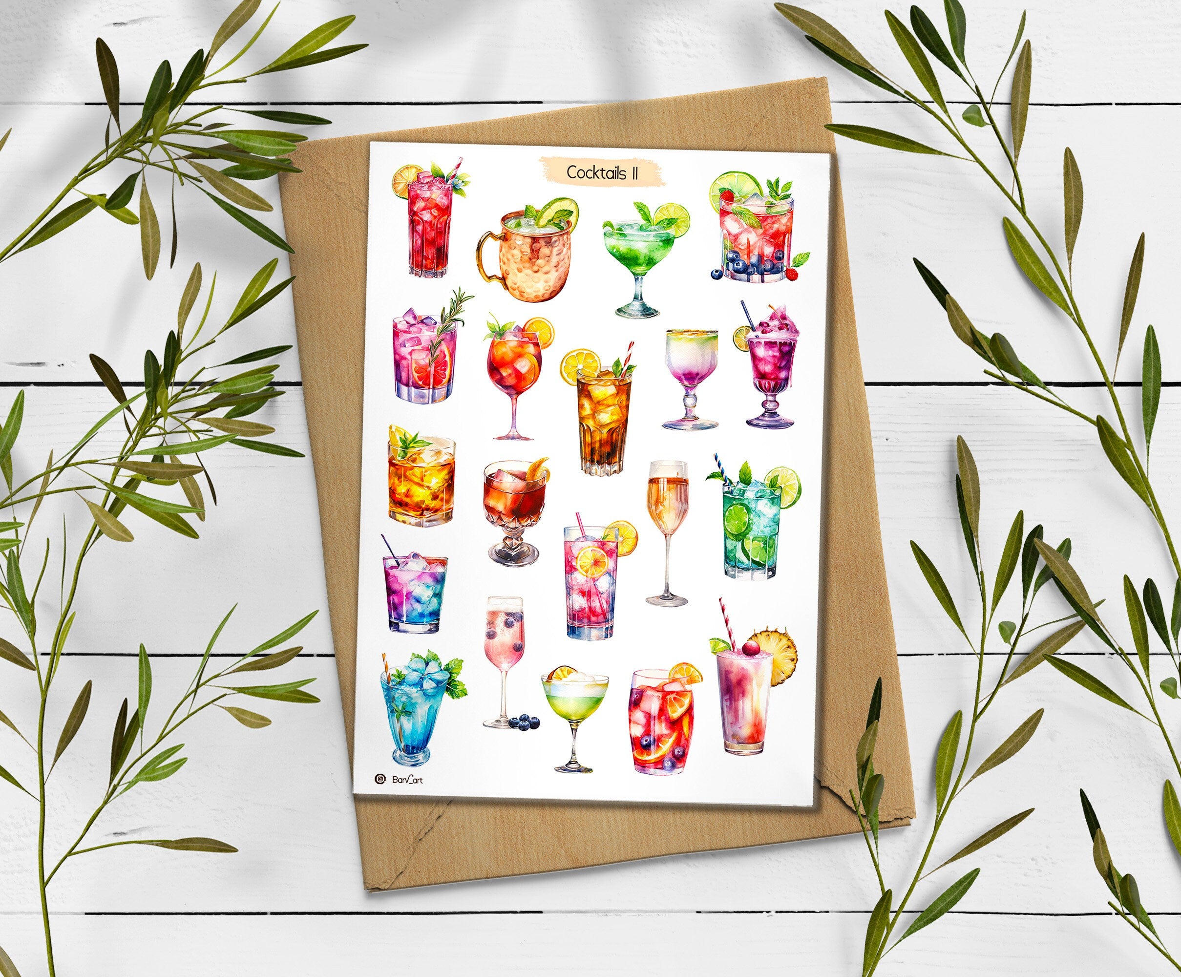 Tropical Cocktail Stickers: Summer Planner, Scrapbooking