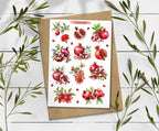 Pomegranate Sticker Sheet. Summer Fruit Stickers. Planner, Scrapbooking Stickers