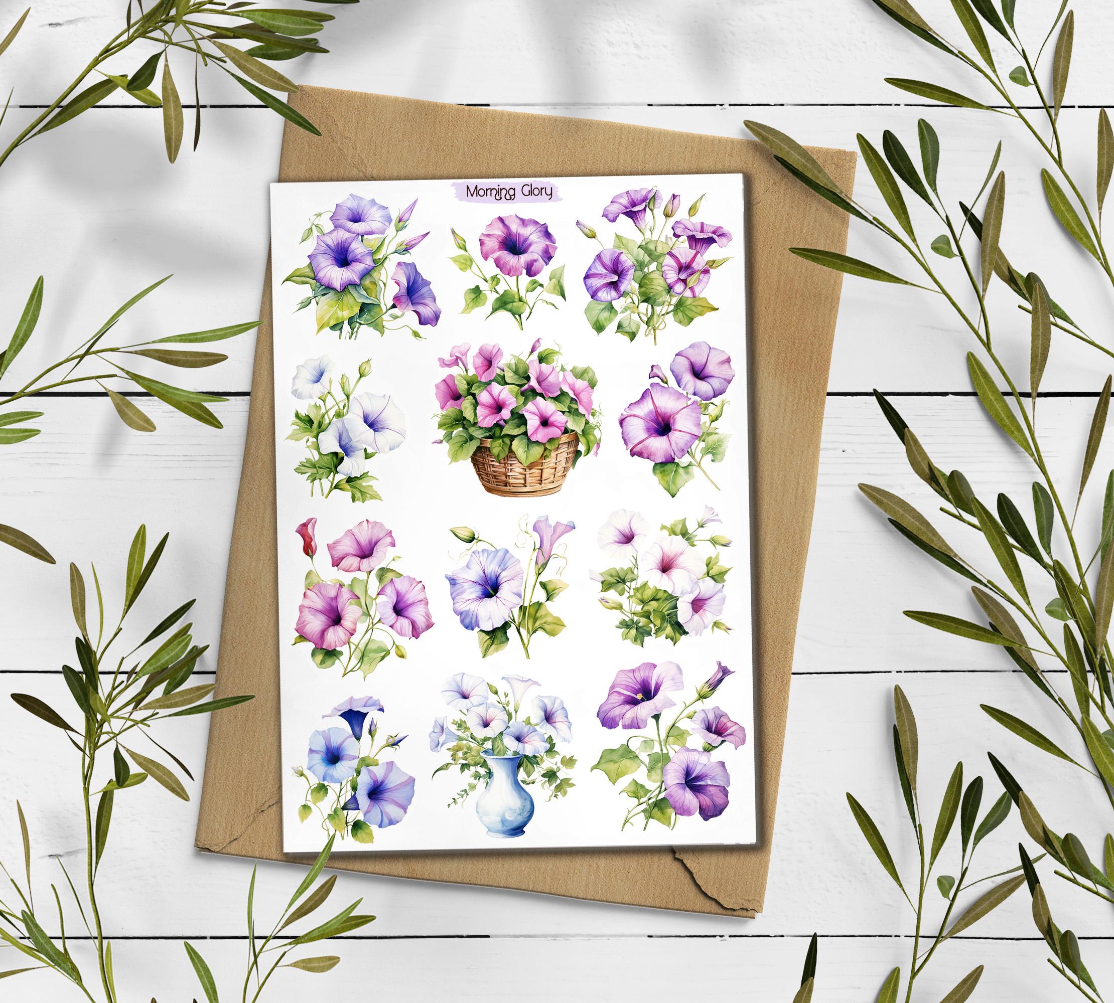 Morning Glory Sticker Pack: Wildflower Scrapbook Stickers