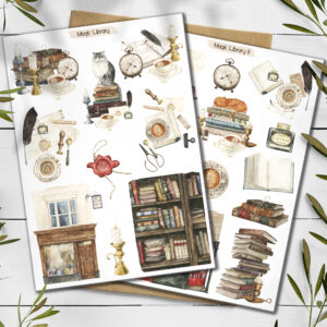 Books Stickers. Reading Stickers. Vintage, Reading Stickers. Magic Library Stickers.