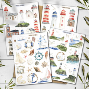 Lighthouses Stickers. Sea Stickers. Sea Shell Stickers. Ocean Beach Stickers.