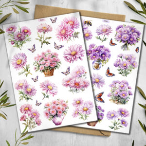 Aster Flower Stickers. Wildflowers Sticker Pack