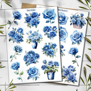 Blue Roses Stickers. Blue Flower Sticker Pack