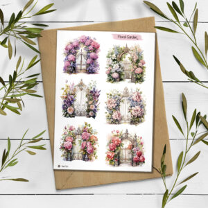 Floral Garden Stickers. Garden Gates Sticker Sheet.