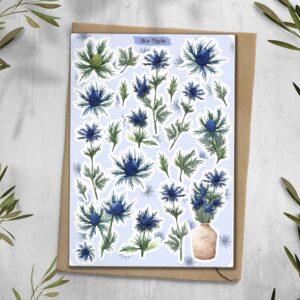 Blue Thistle Stickers. Scotland Blue flower Stickers