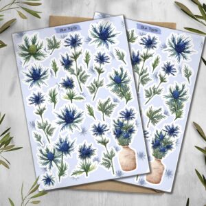 Blue Thistle Stickers. Scotland Blue flower Stickers