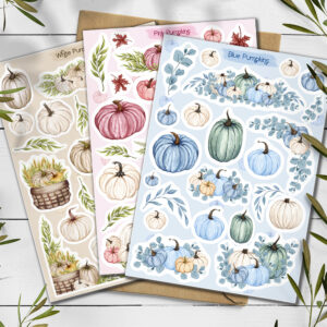 Pumpkin Stickers. Blue, Pink, White Pumpkin Fall Stickers
